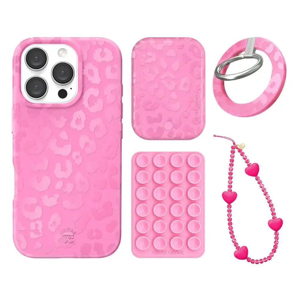 Hot Pink Leopard iPhone Bundle Set - Grip