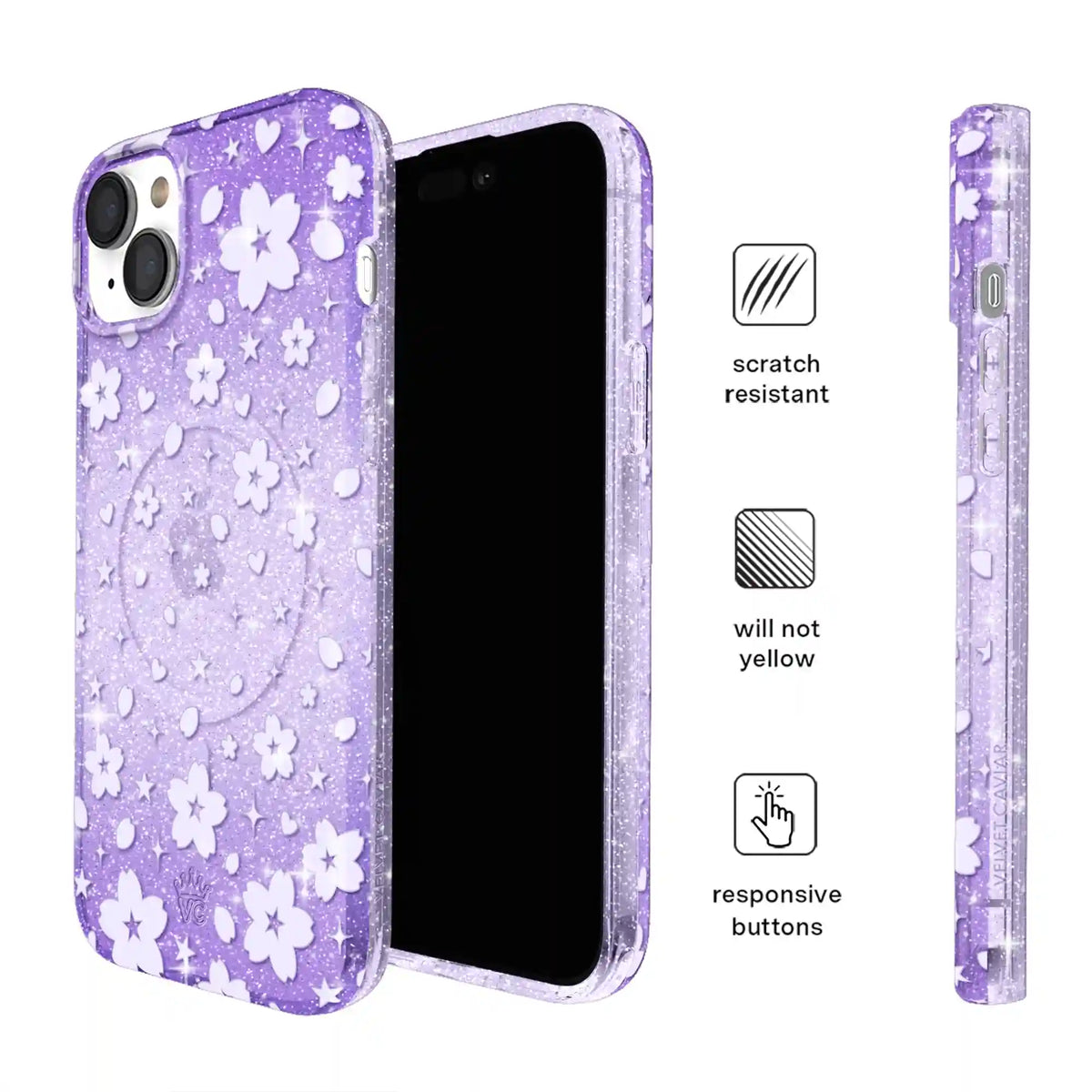 Lavender Cherry Blossom Glitter iPhone Case