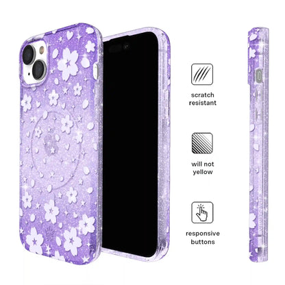 Lavender Cherry Blossom Glitter iPhone Case