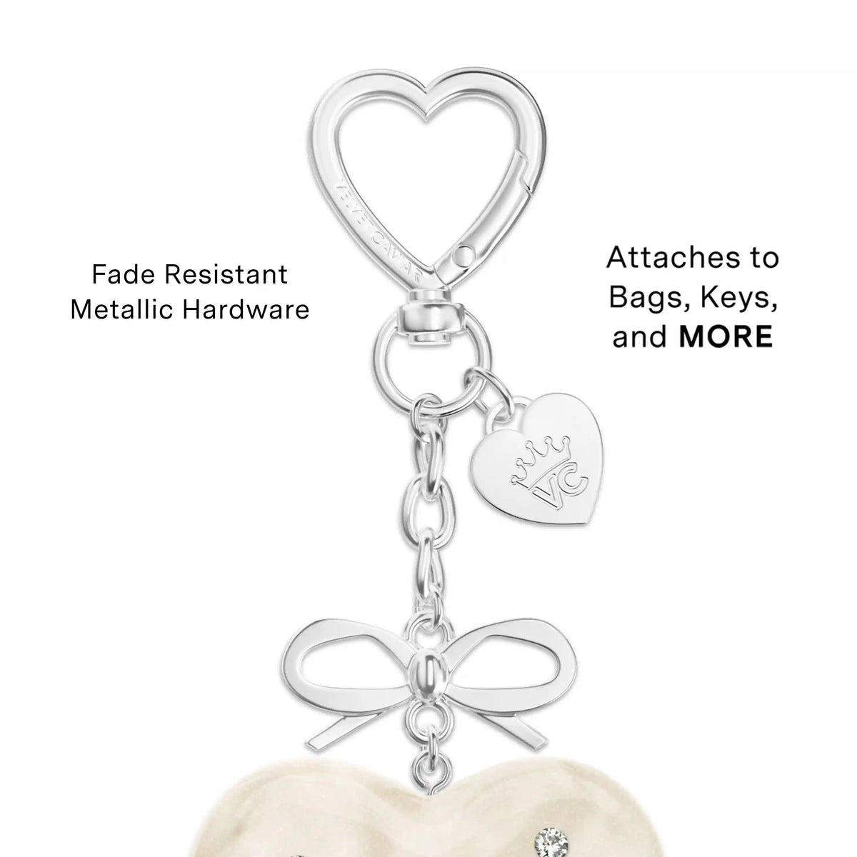 Cream Crystal Heart Bag Charm