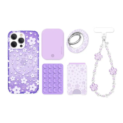 Lavender Cherry Blossom Glitter iPhone Bundle Set