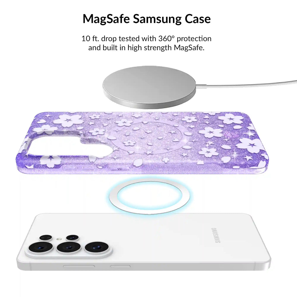 Lavender Cherry Blossom Glitter Samsung Bundle Set