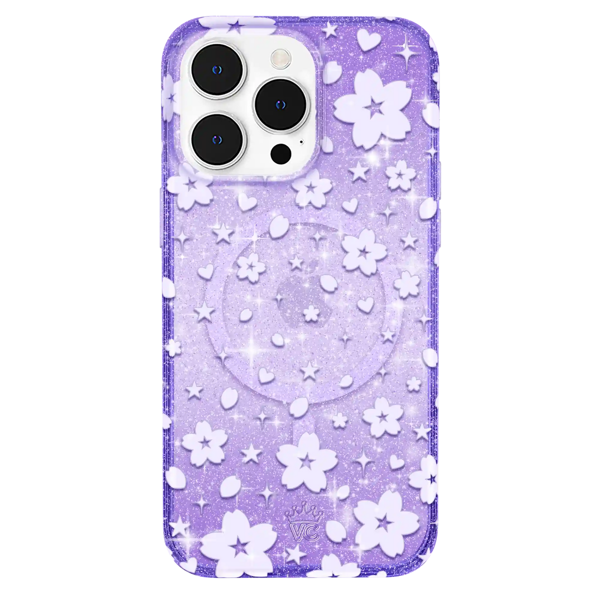 Lavender Cherry Blossom Glitter iPhone Case