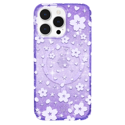 Lavender Cherry Blossom Glitter iPhone Case