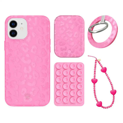 Hot Pink Leopard iPhone Bundle Set - Grip