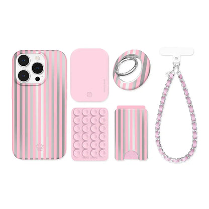Pink Chrome Stripes iPhone Bundle Set