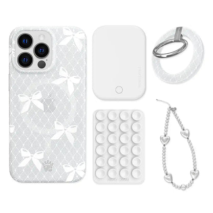 Vintage Lace Bows iPhone Bundle Set - Grip