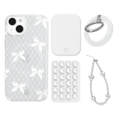 Vintage Lace Bows iPhone Bundle Set - Grip