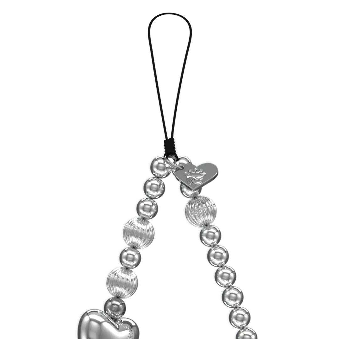 Metallic Silver Heart Phone Charm