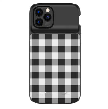 Black Gingham iPhone Charging Case