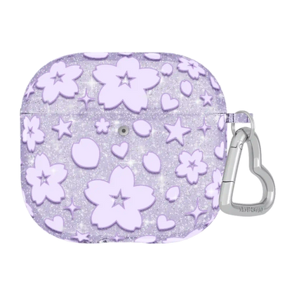 Lavender Cherry Blossom Glitter AirPod Case