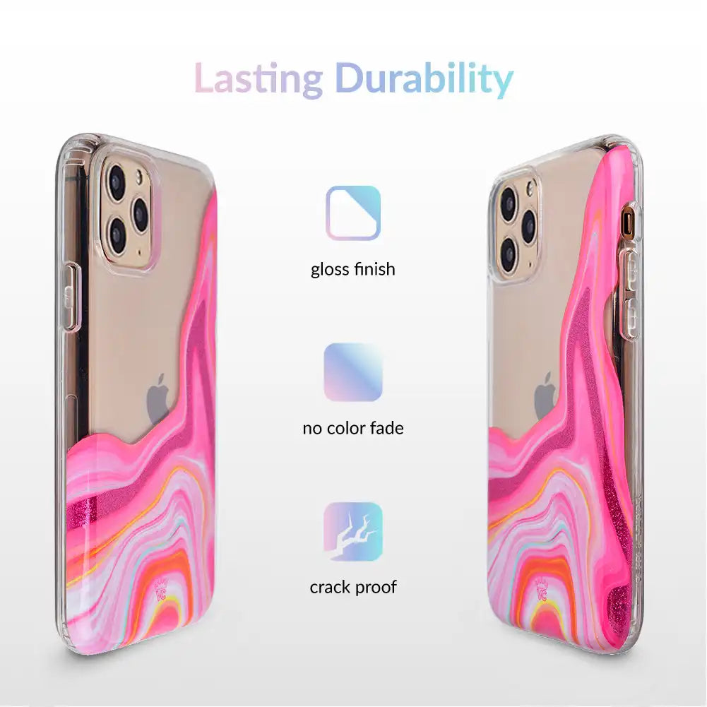 Pink Geode Glitter Clear iPhone Case